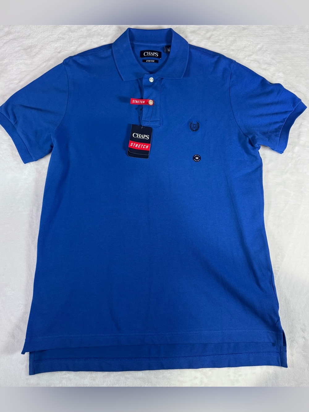 Chaps Stretch Polo Shirt Men’s Medium Blue Short Sleeve Cotton Blend NWT